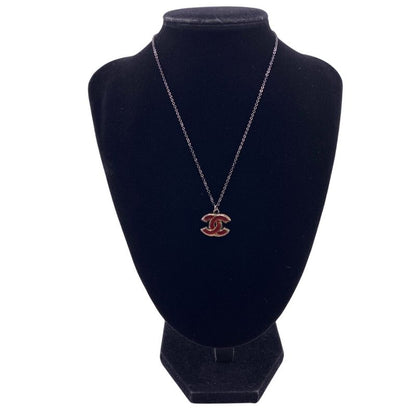 Chanel 08p Coco Mark Necklace Branded Chain Jewelry Red Ladies