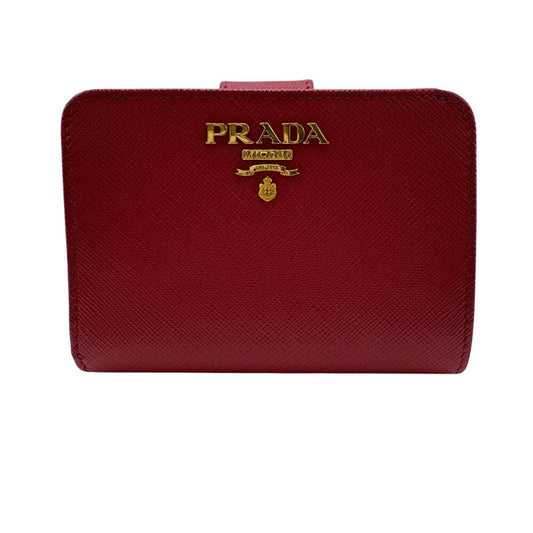 Prada 1ml018 Compact Wallet Saffiano Logo Fold Wallet Pink Ladies
