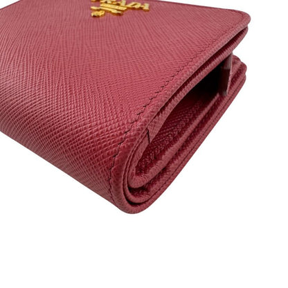 Prada 1ml018 Compact Wallet Saffiano Logo Fold Wallet Pink Ladies