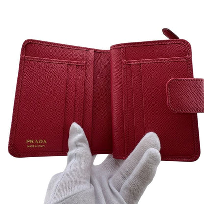 Prada 1ml018 Compact Wallet Saffiano Logo Fold Wallet Pink Ladies
