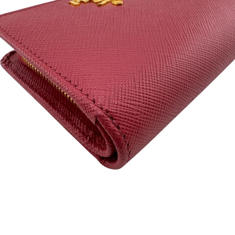 Prada 1ml018 Compact Wallet Saffiano Logo Fold Wallet Pink Ladies