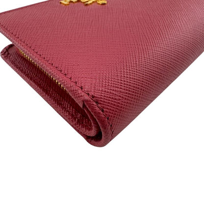 Prada 1ml018 Compact Wallet Saffiano Logo Fold Wallet Pink Ladies