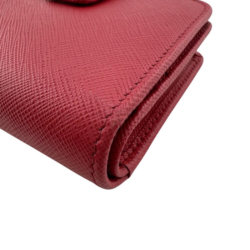 Prada 1ml018 Compact Wallet Saffiano Logo Fold Wallet Pink Ladies