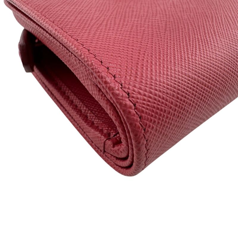 Prada 1ml018 Compact Wallet Saffiano Logo Fold Wallet Pink Ladies