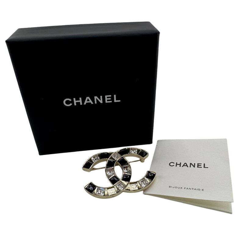 Chanel B25c Rhinestone Brooch Silver Ladies