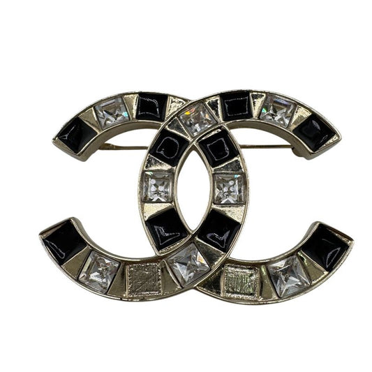 Chanel B25c Rhinestone Brooch Silver Ladies
