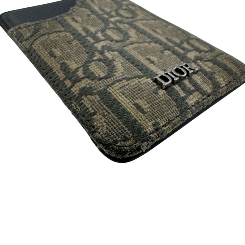 Dior Magnetic Card Holder Card Case Khaki Ladies