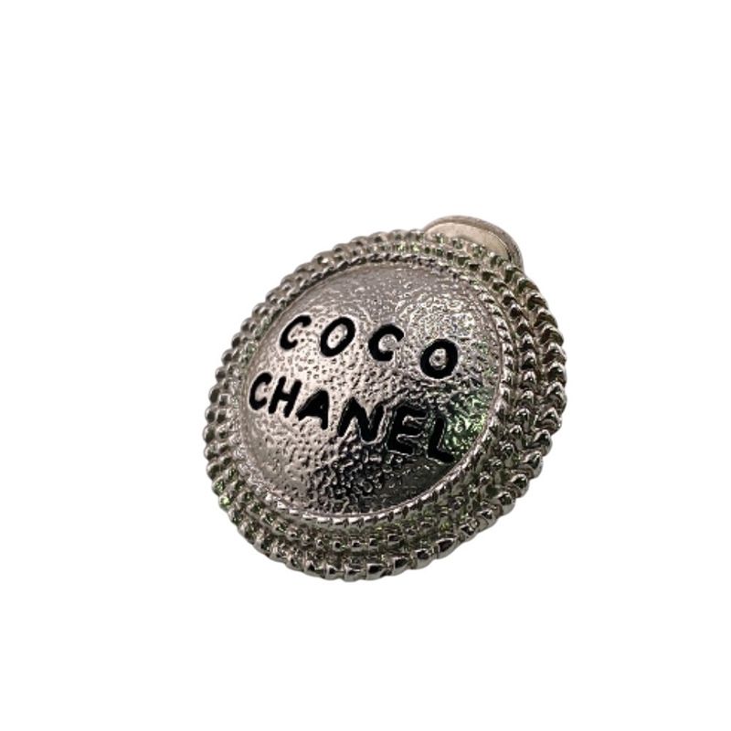Chanel One Ear Only Round with Comet Large Logo Earrings Silver Ladies