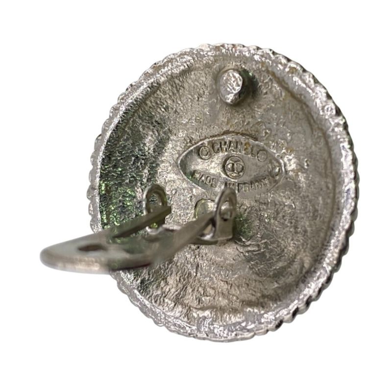 Chanel One Ear Only Round with Comet Large Logo Earrings Silver Ladies