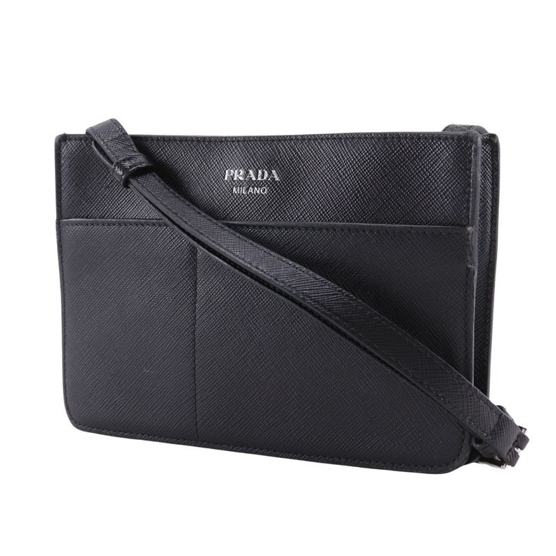 Prada Mini Shoulder Saffiano Black Unisex Shoulder Bag