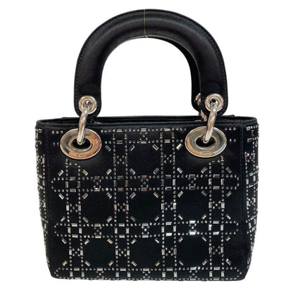 Christian Dior Lady Dior 2way Studded Handbag Bag Purse Brand Black Women