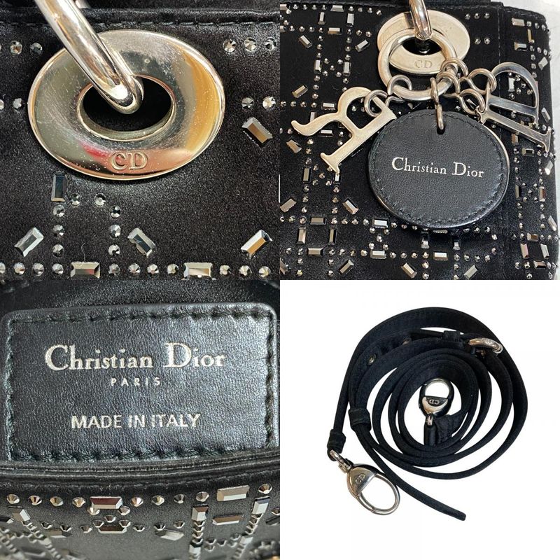 Christian Dior Lady Dior 2way Studded Handbag Bag Purse Brand Black Women