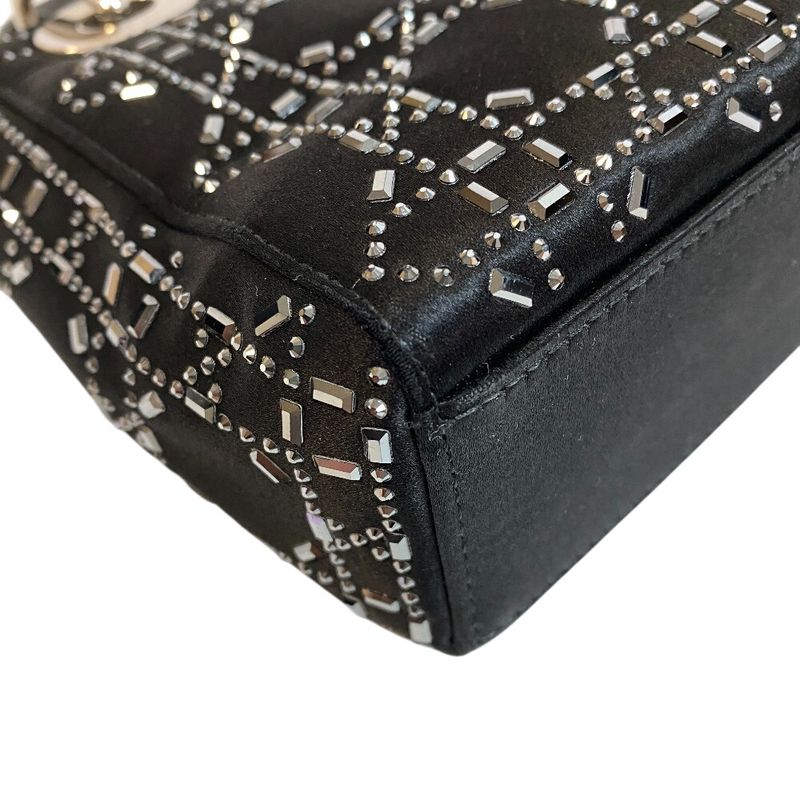 Christian Dior Lady Dior 2way Studded Handbag Bag Purse Brand Black Women