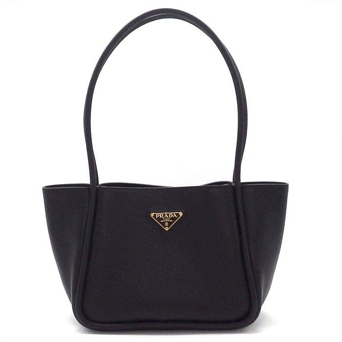 Prada Tote Bag Soft Grain Triangle Logo Mini Tote 1bg539 Black Leather Gold
