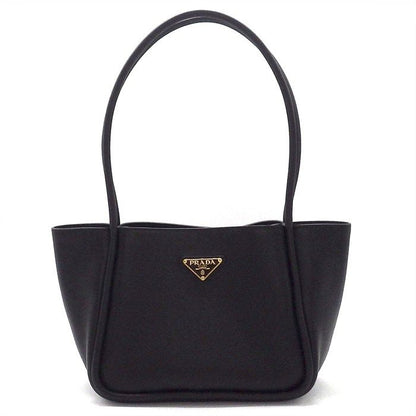 Prada Tote Bag Soft Grain Triangle Logo Mini Tote 1bg539 Black Leather Gold