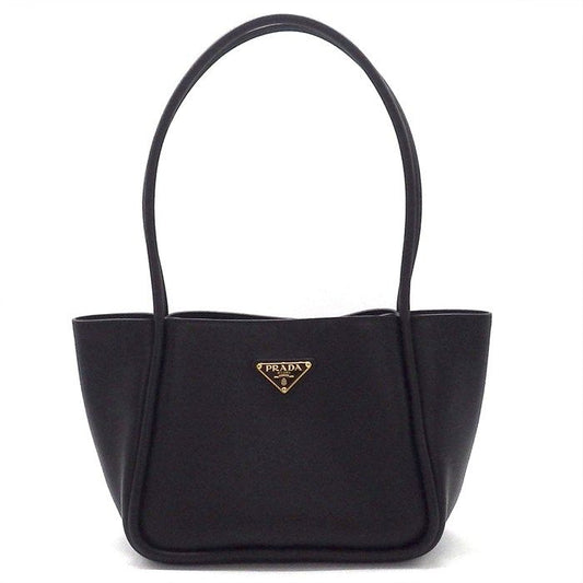 Prada Tote Bag Soft Grain Triangle Logo Mini Tote 1bg539 Black Leather Gold
