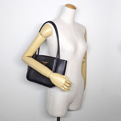 Prada Tote Bag Soft Grain Triangle Logo Mini Tote 1bg539 Black Leather Gold