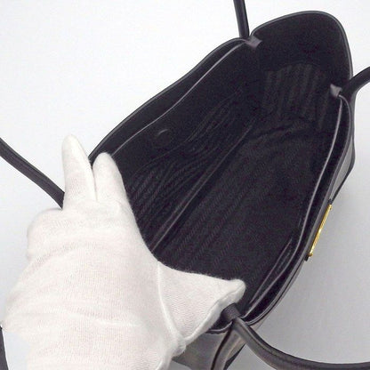 Prada Tote Bag Soft Grain Triangle Logo Mini Tote 1bg539 Black Leather Gold