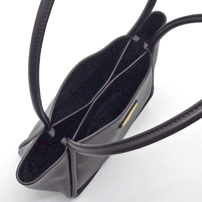 Prada Tote Bag Soft Grain Triangle Logo Mini Tote 1bg539 Black Leather Gold