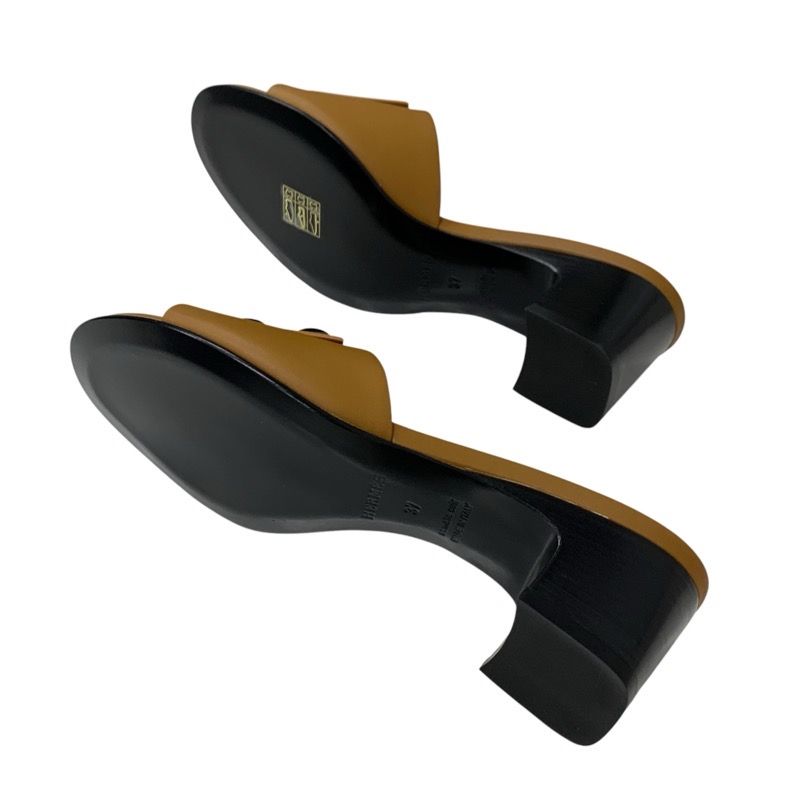 Hermes Dreamy Sandals Shoes Leather Brown Silver Unused Corriedo Chien Mule