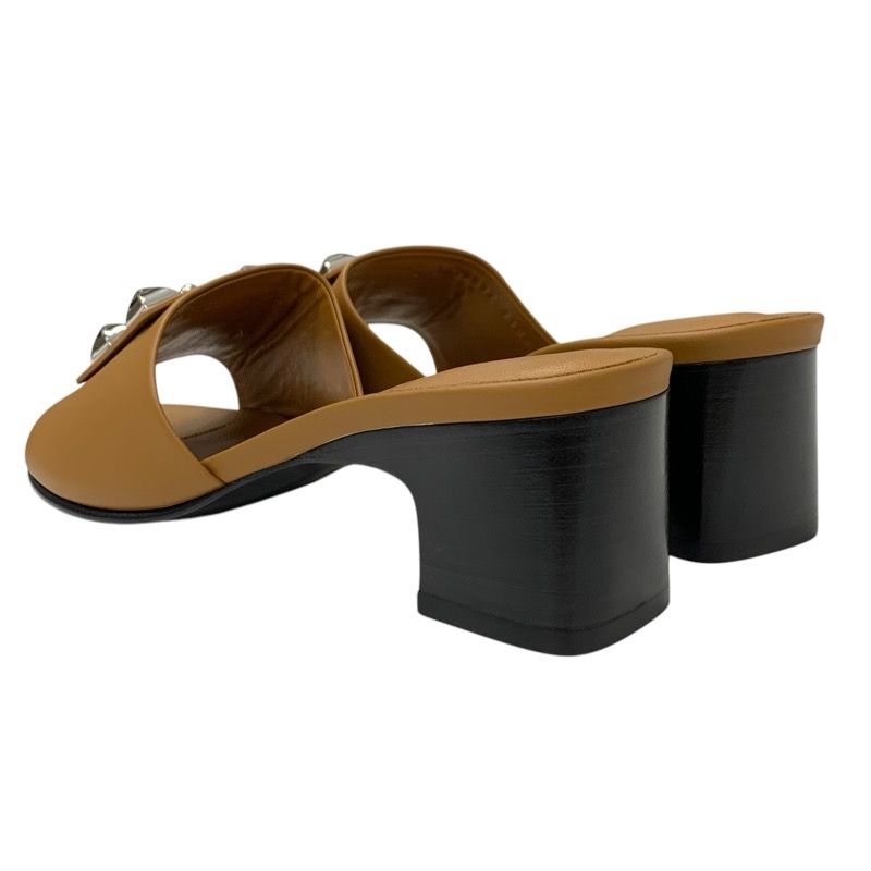 Hermes Dreamy Sandals Shoes Leather Brown Silver Unused Corriedo Chien Mule