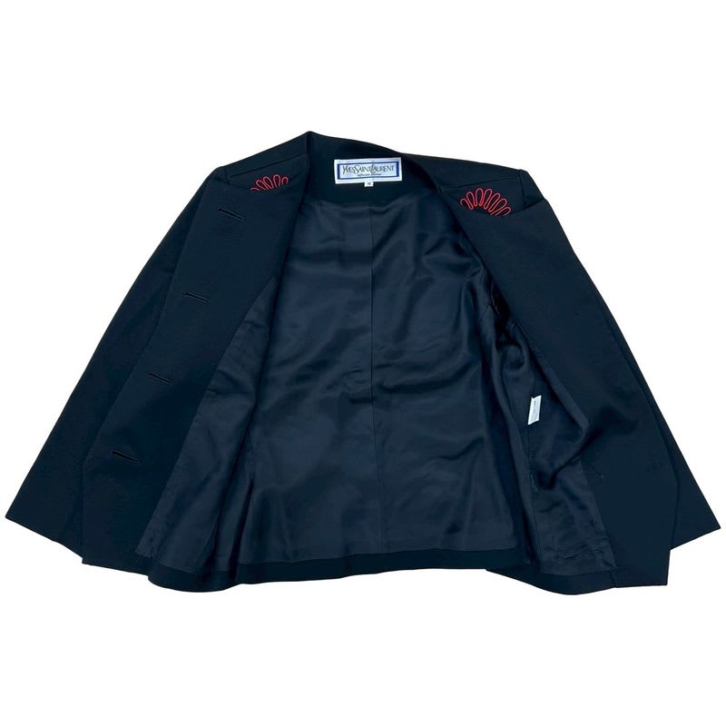 Yves Saint Laurent Vintage Embroidery Wool Collarless Jacket