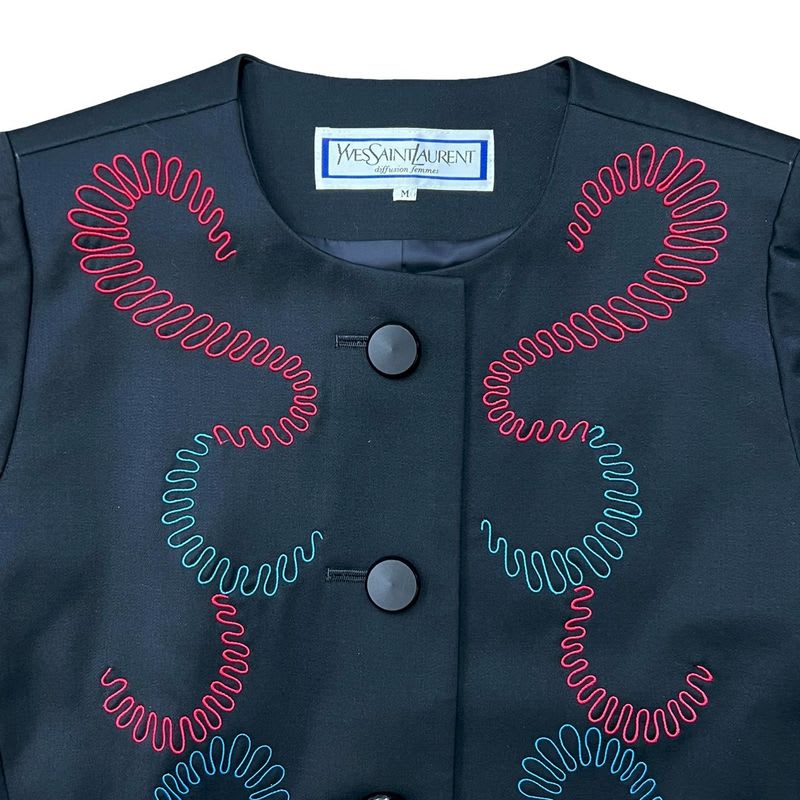 Yves Saint Laurent Vintage Embroidery Wool Collarless Jacket