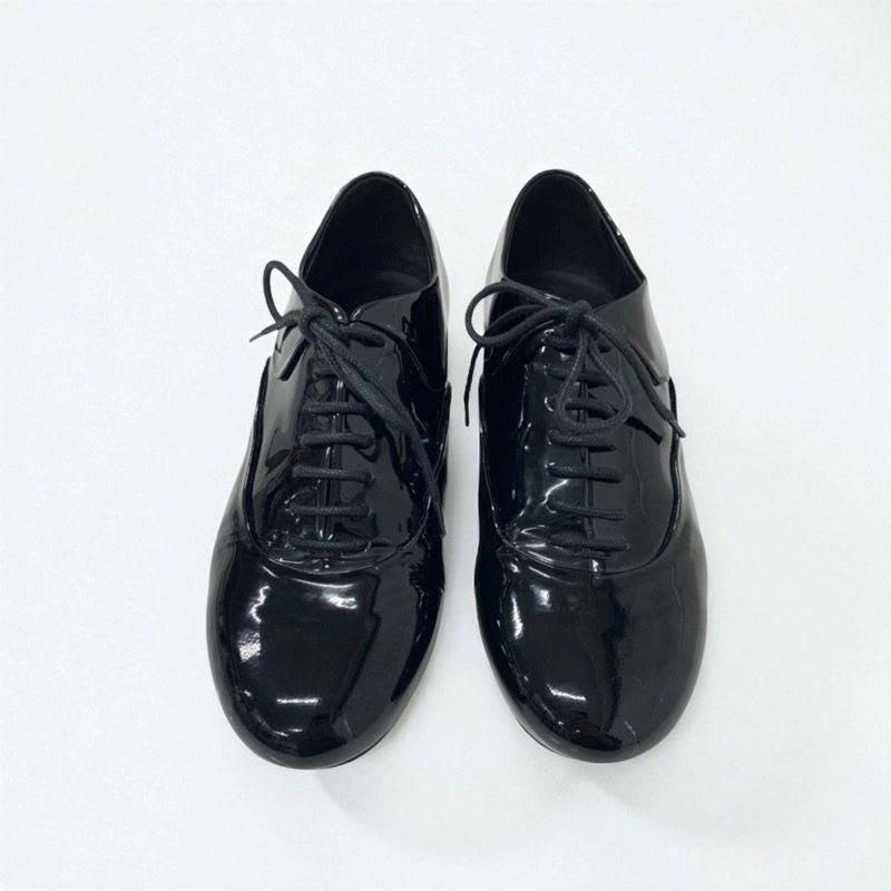 Chanel Loafers Leather Shoes Patent Fake Pearl Black Here Mark Lace Up