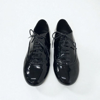 Chanel Loafers Leather Shoes Patent Fake Pearl Black Here Mark Lace Up