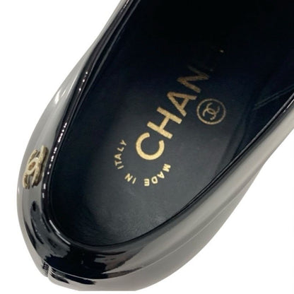 Chanel Loafers Leather Shoes Patent Fake Pearl Black Here Mark Lace Up