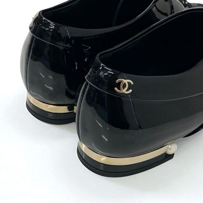 Chanel Loafers Leather Shoes Patent Fake Pearl Black Here Mark Lace Up