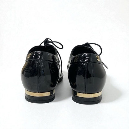 Chanel Loafers Leather Shoes Patent Fake Pearl Black Here Mark Lace Up