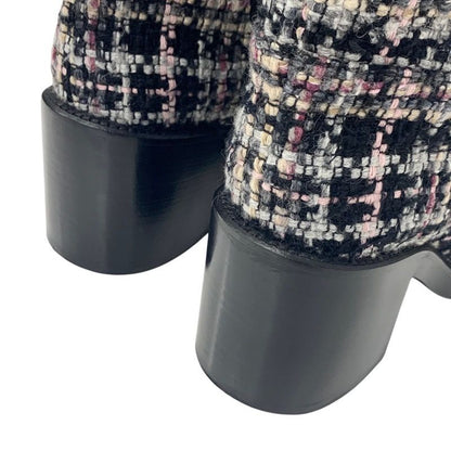Chanel Boots Long Boots Shoes Tweed Leather Black Multicolor Black Here Mark