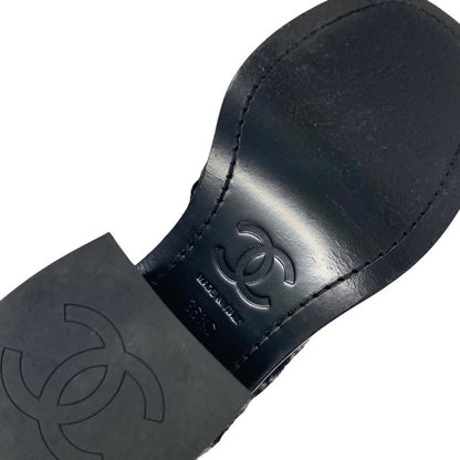 Chanel Boots Long Boots Shoes Tweed Leather Black Multicolor Black Here Mark