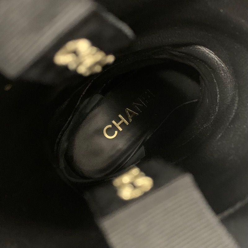 Chanel Boots Long Boots Shoes Tweed Leather Black Multicolor Black Here Mark