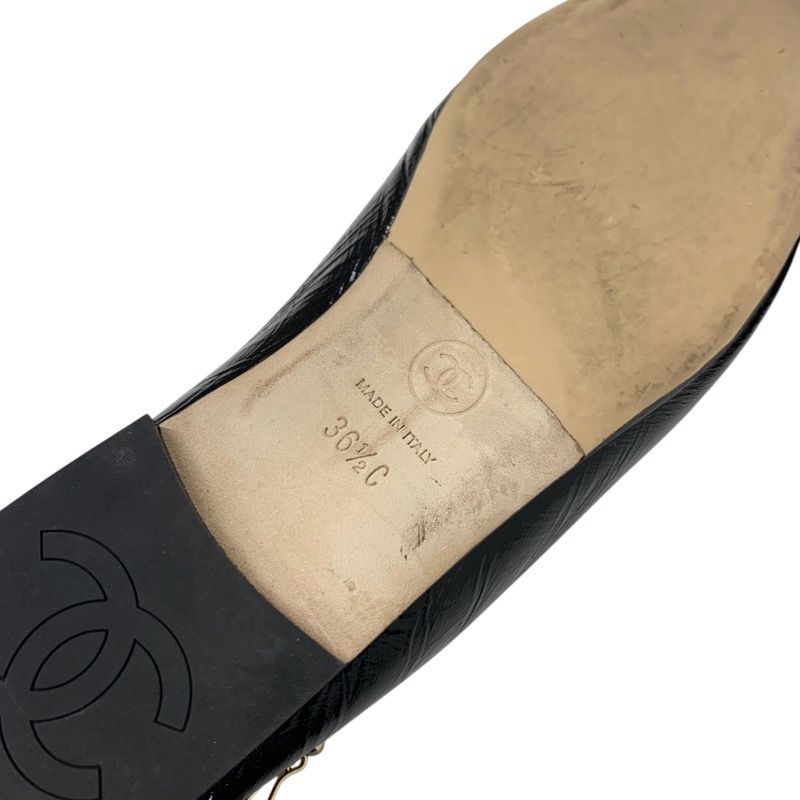 Chanel Flat Shoes Leather Black Gold Ballet Shoes Ballerina Here Mark Pearl