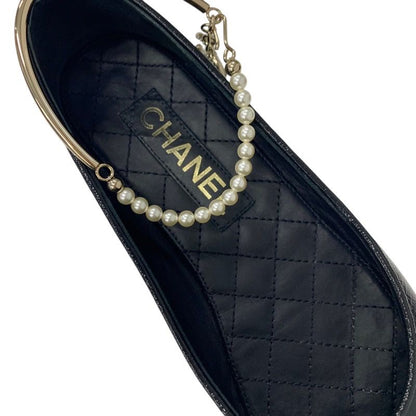 Chanel Flat Shoes Leather Black Gold Ballet Shoes Ballerina Here Mark Pearl