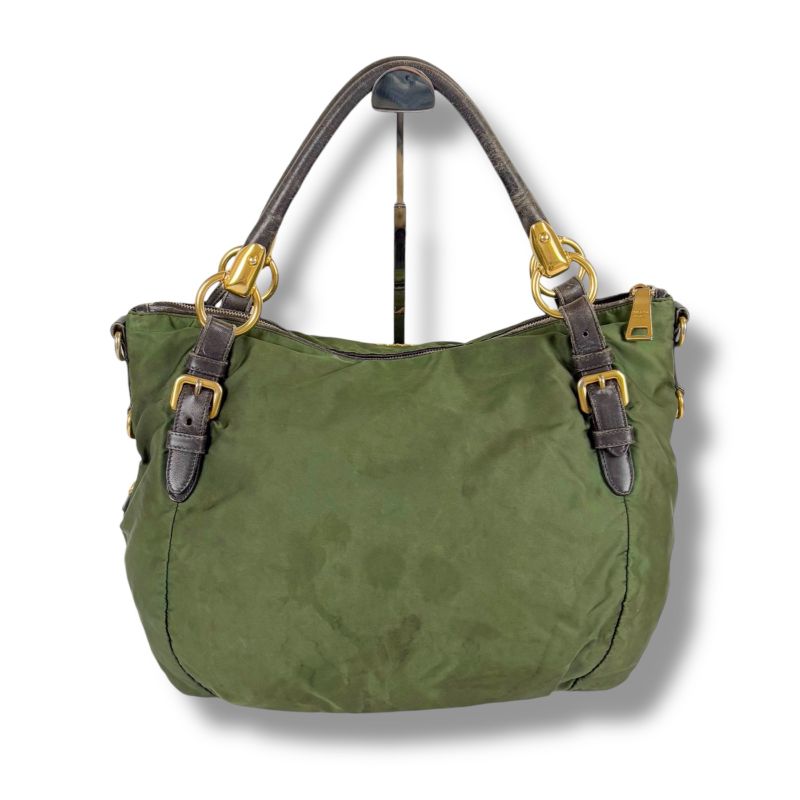 Prada 2WAY Shoulder Bag Tote Bag Tessuto Nylon Leather Khaki Green