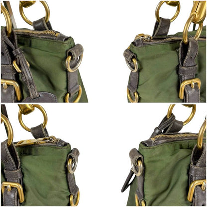 Prada 2WAY Shoulder Bag Tote Bag Tessuto Nylon Leather Khaki Green