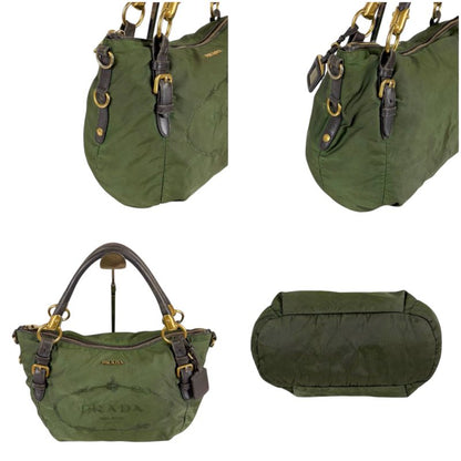 Prada 2WAY Shoulder Bag Tote Bag Tessuto Nylon Leather Khaki Green
