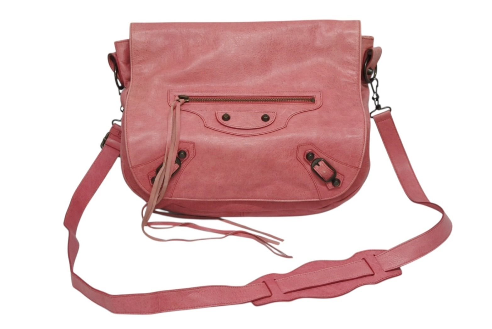 Balenciaga Folk Shoulder Bag Leather Pink Antique Gold