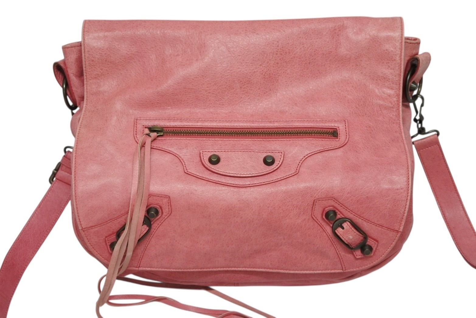 Balenciaga Folk Shoulder Bag Leather Pink Antique Gold — view 2