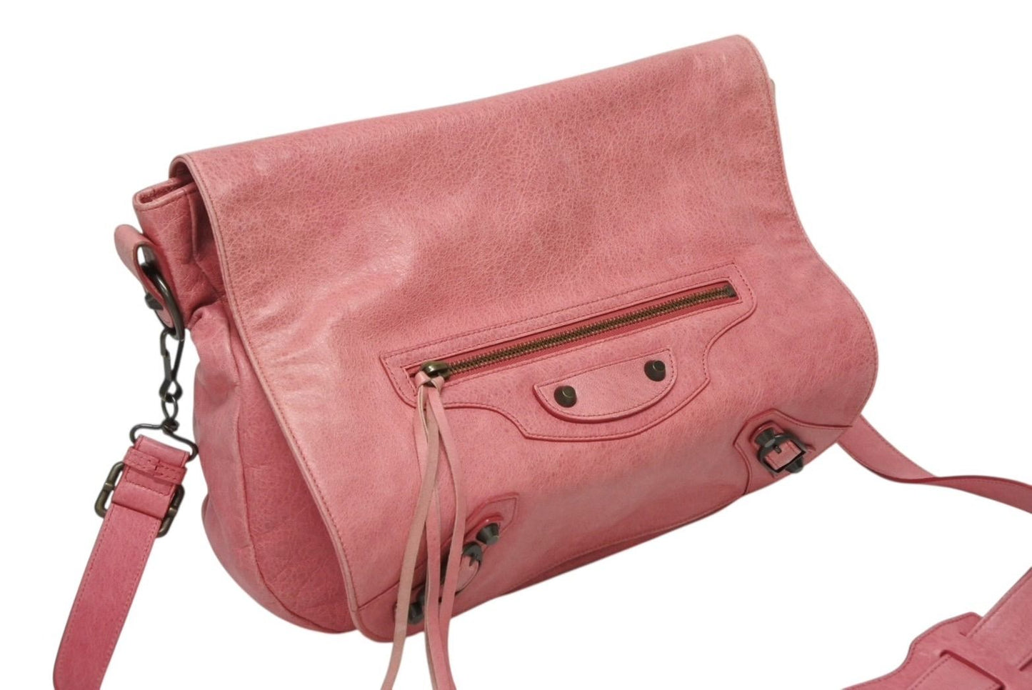 Balenciaga Folk Shoulder Bag Leather Pink Antique Gold — view 4