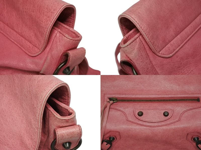 Balenciaga Folk Shoulder Bag Leather Pink Antique Gold — view 6