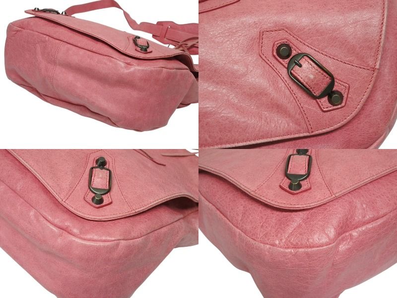 Balenciaga Folk Shoulder Bag Leather Pink Antique Gold — view 8