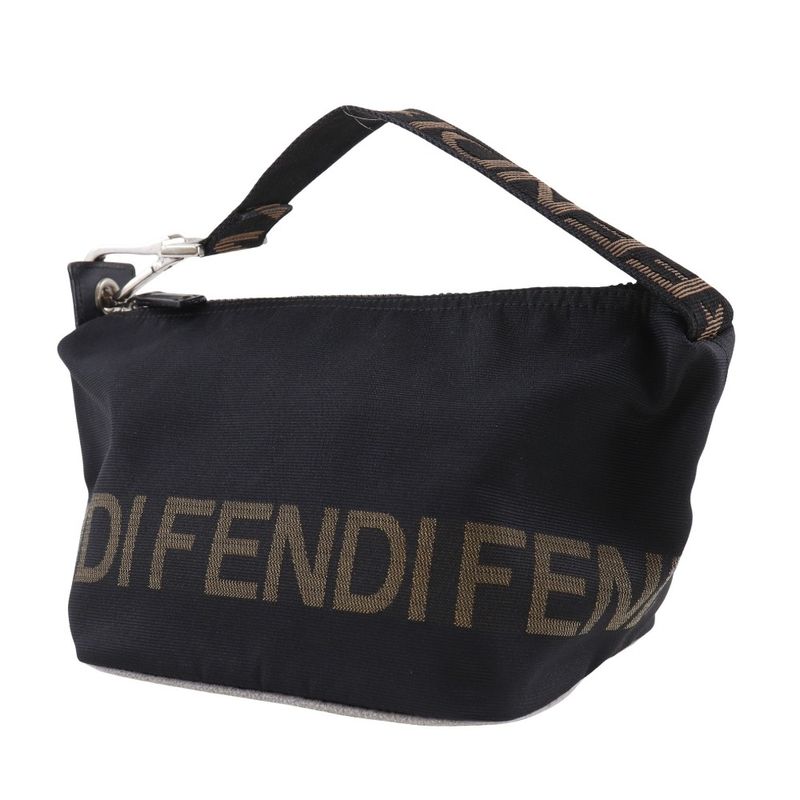 Fendi Logo One Handle Nylon Canvas Black Ladies Handbag