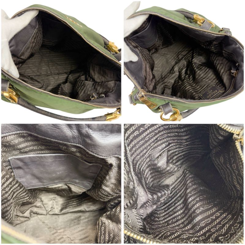 Prada 2WAY Shoulder Bag Tote Bag Tessuto Nylon Leather Khaki Green