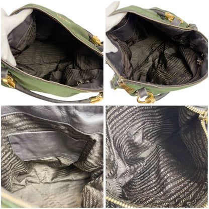 Prada 2WAY Shoulder Bag Tote Bag Tessuto Nylon Leather Khaki Green