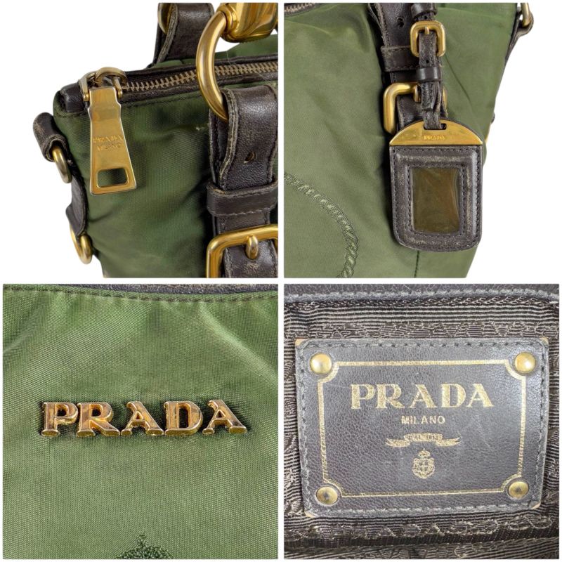 Prada 2WAY Shoulder Bag Tote Bag Tessuto Nylon Leather Khaki Green