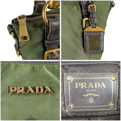 Prada 2WAY Shoulder Bag Tote Bag Tessuto Nylon Leather Khaki Green